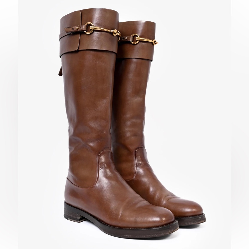 GUCCI BROWN LEATHER RIDING BOOTS WITH HORSEBIT BUCKLE